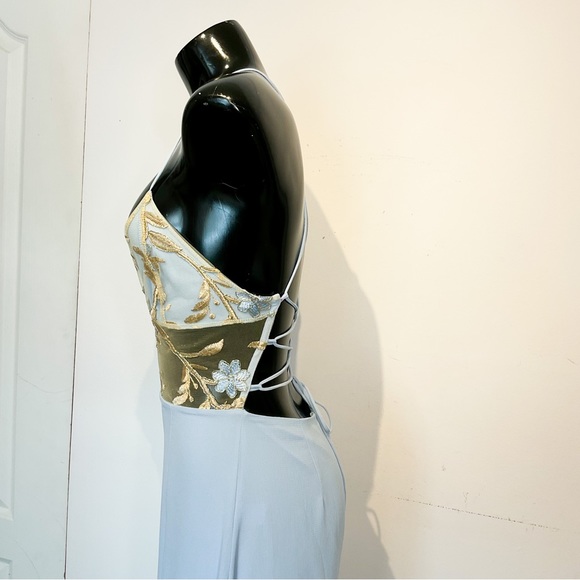 LUCY IN THE SKY Soft Blue Strappy Dress With Embroidery - Picture 2 of 11